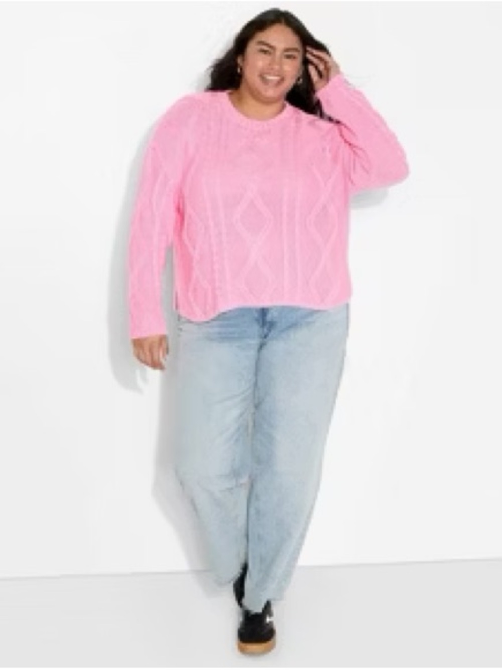 Wild fable cotton cable crew neck sweater pink